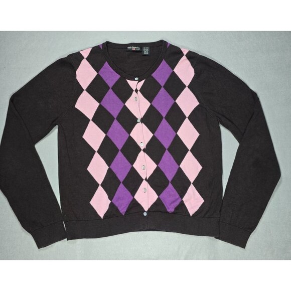 Vintage 80s Polo Jeans Co Ralph Lauren XL Argyle Cardigan Brown Pink Purple - Picture 1 of 13